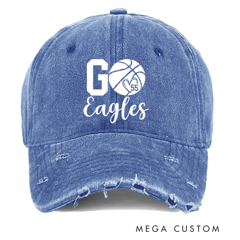 Personalized Distressed Basketball Cap with Custom Player Number and Team Name