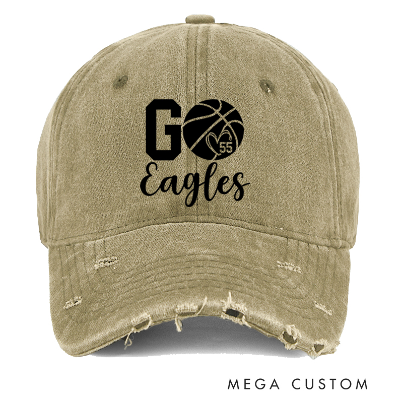 Personalized Distressed Basketball Cap with Custom Player Number and Team Name