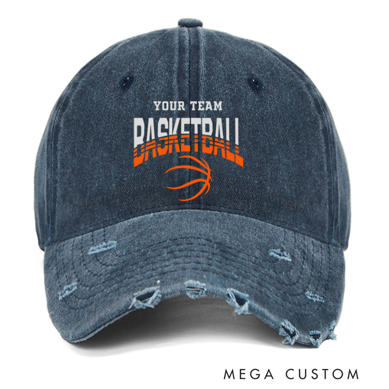 Personalized Distressed Basketball Cap with Customizable Team Name