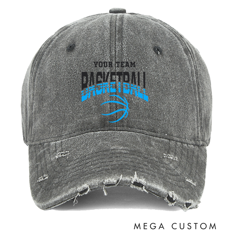 Personalized Distressed Basketball Cap with Customizable Team Name