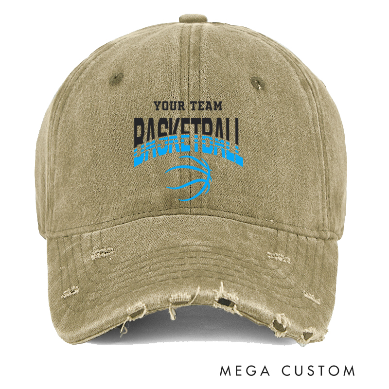 Personalized Distressed Basketball Cap with Customizable Team Name