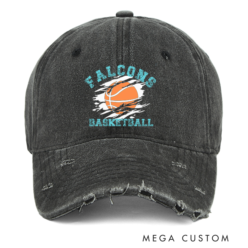 Personalized Distressed Basketball Cap with Custom Team Name Vintage Denim Look and Comfortable Fit