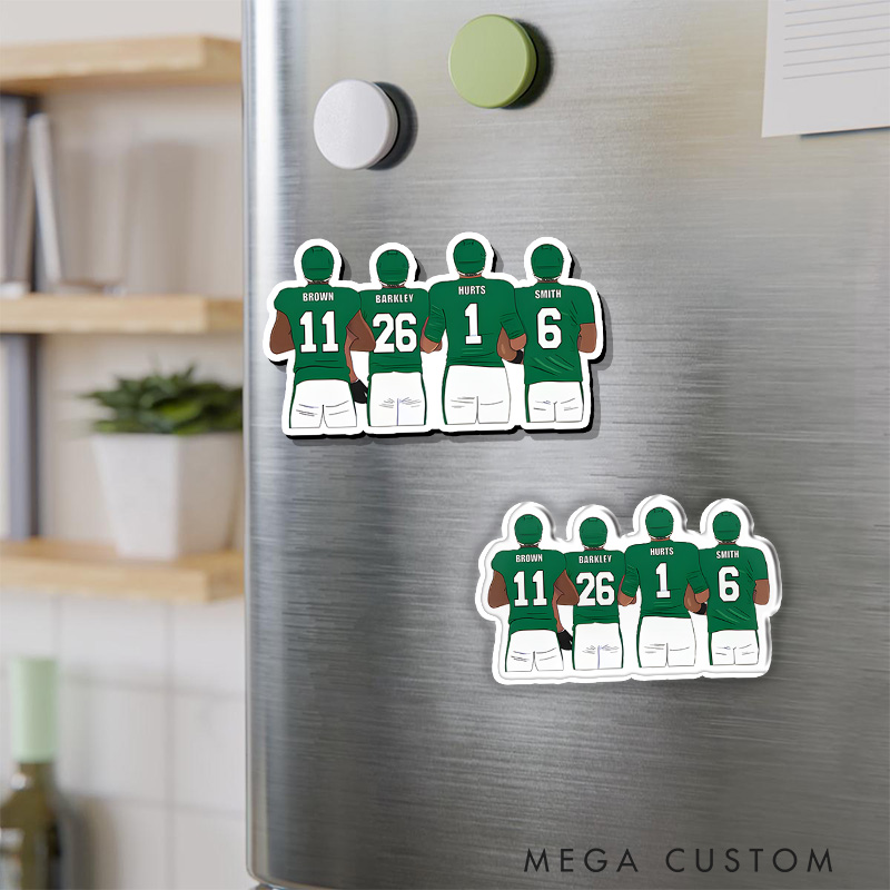 Personalized American Football 4 Player Fridge Magnet with Custom Name and Number for Fan Gifts