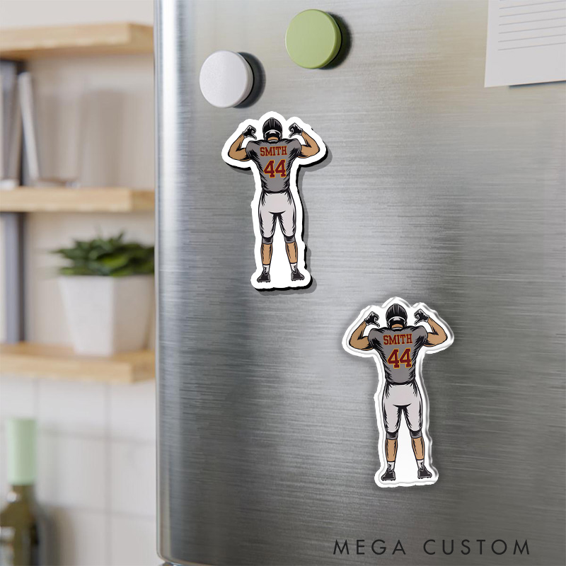 Personalized American Football Fridge Magnet with Custom Player Name, Nmuber and Text