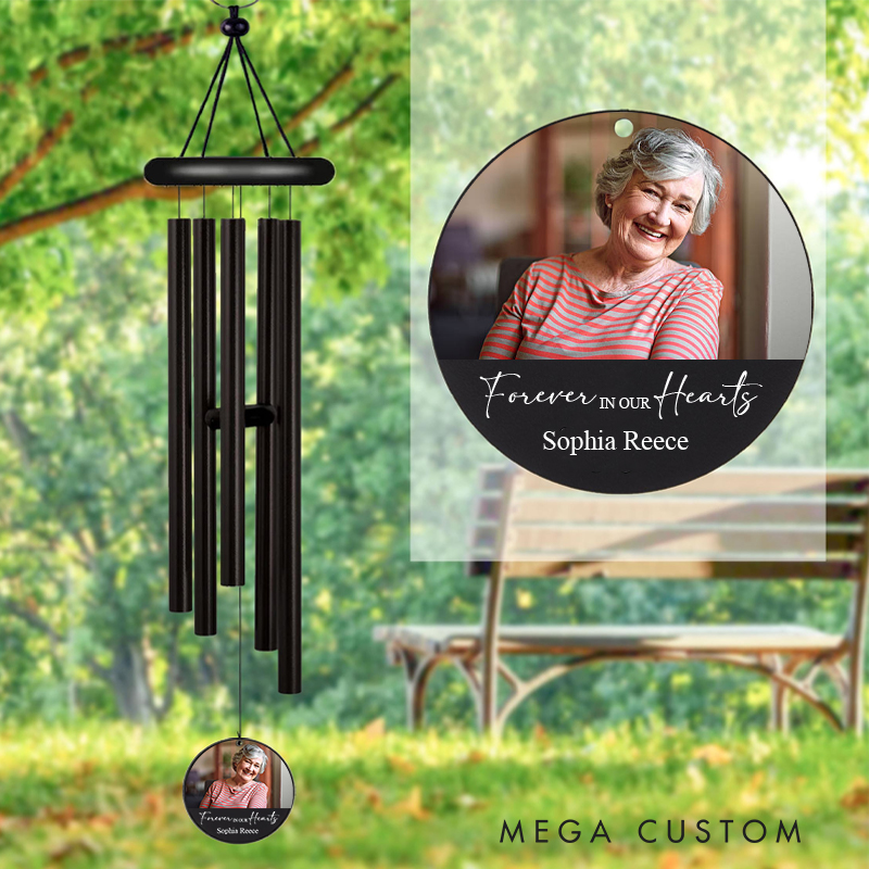 Personalized Memorial Photo Portrait Wind Chime Forever In Our Hearts Sympathy Bereavement Gift Loss of Loved One Memorial Gift