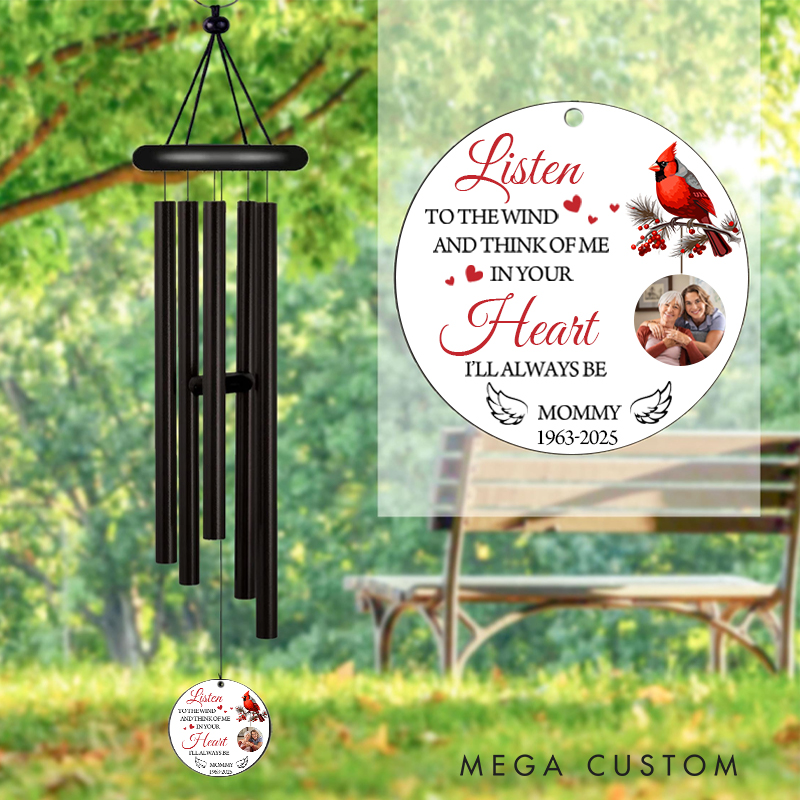 Personalized Photo Wind Chimes Listen to the Wind Sympathy Gift for Loss of Loved One in Loving Memory Mommy Wind Chimes