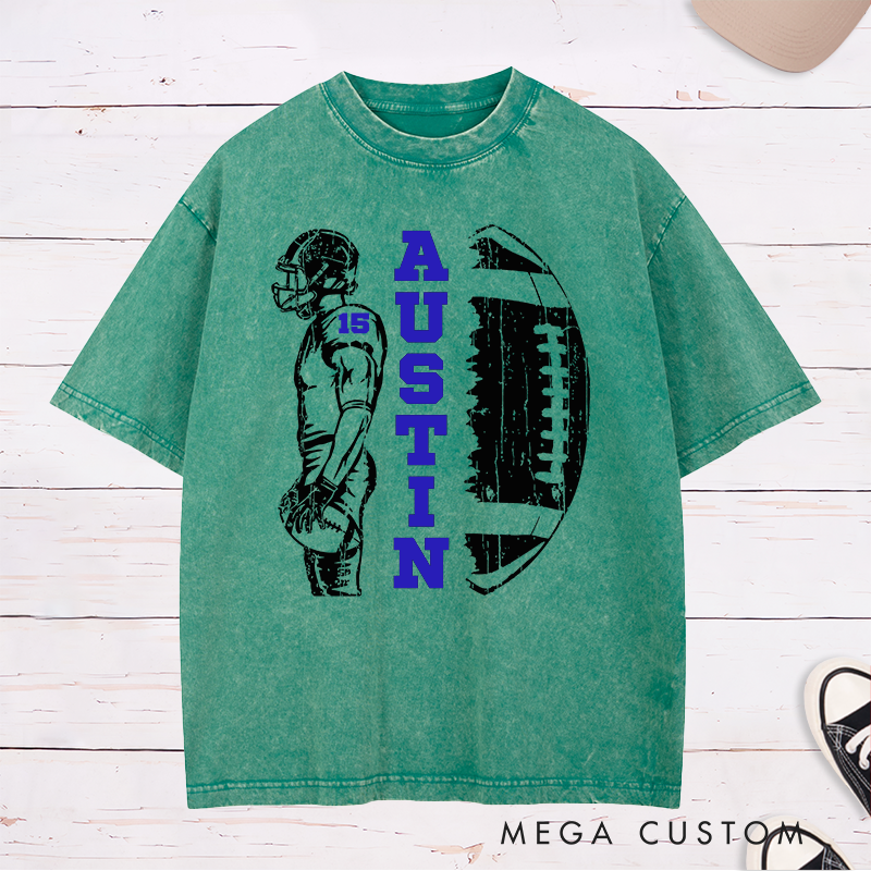 Personalized American Football Washed T-Shirts Customized with Your Name and Number