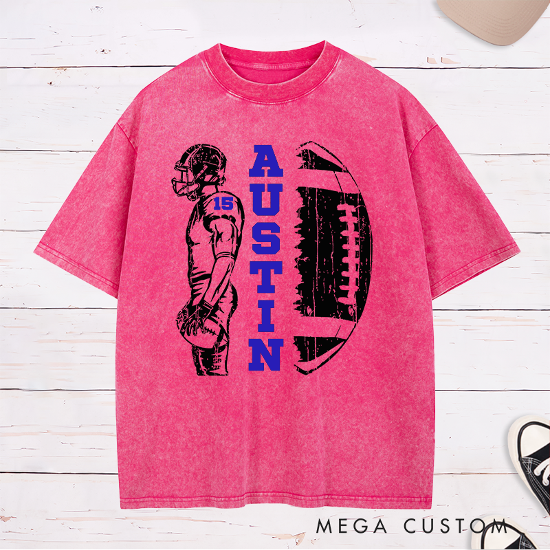 Personalized American Football Washed T-Shirts Customized with Your Name and Number