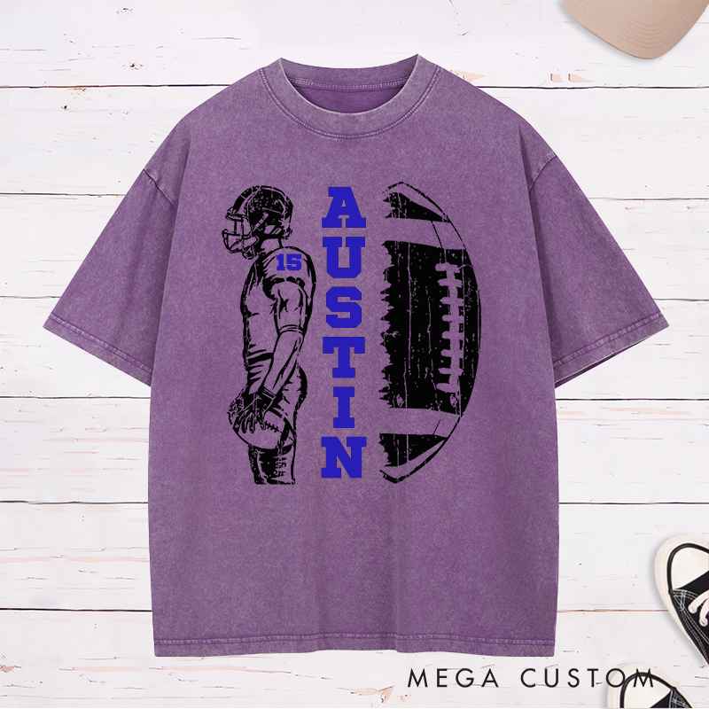 Personalized American Football Washed T-Shirts Customized with Your Name and Number