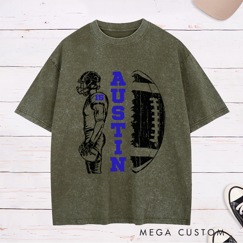 Personalized American Football Washed T-Shirts Customized with Your Name and Number