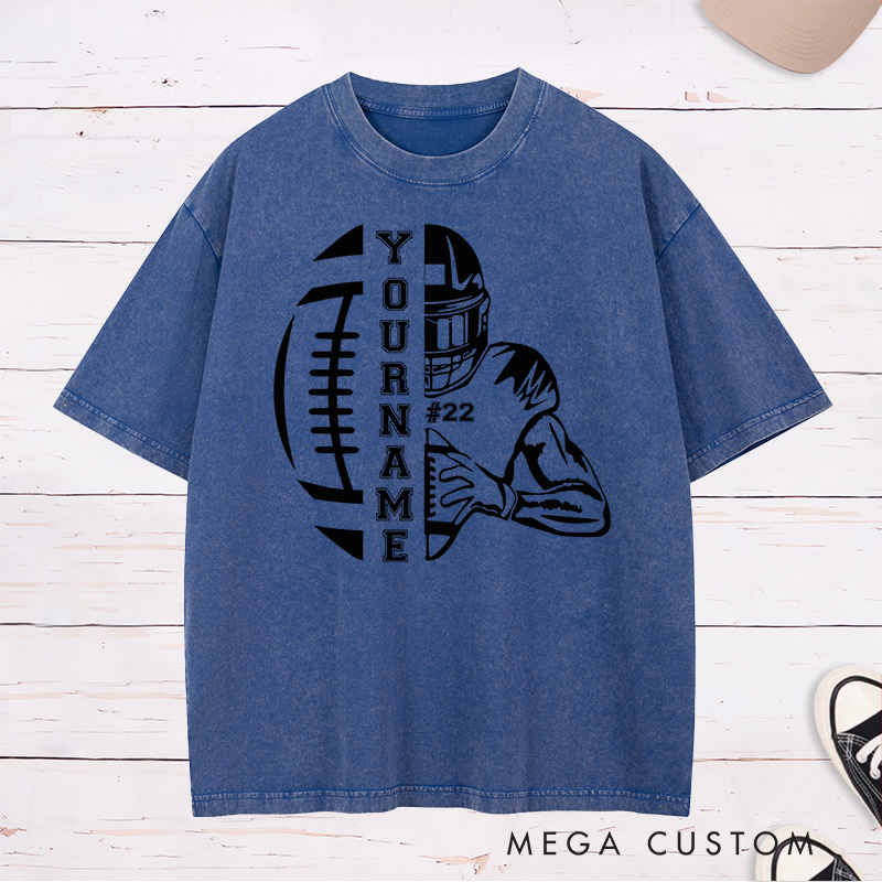 Personalized American Football Washed T-Shirt with Custom Player Name and Number