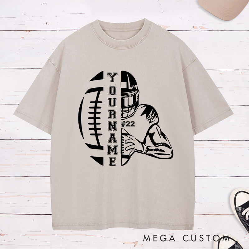 Personalized American Football Washed T-Shirt with Custom Player Name and Number