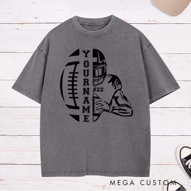 Personalized American Football Washed T-Shirt with Custom Player Name and Number