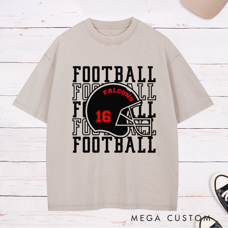Personalized American Football Washed T-Shirts with Custom Your Team and Number-Football Fan Shirt