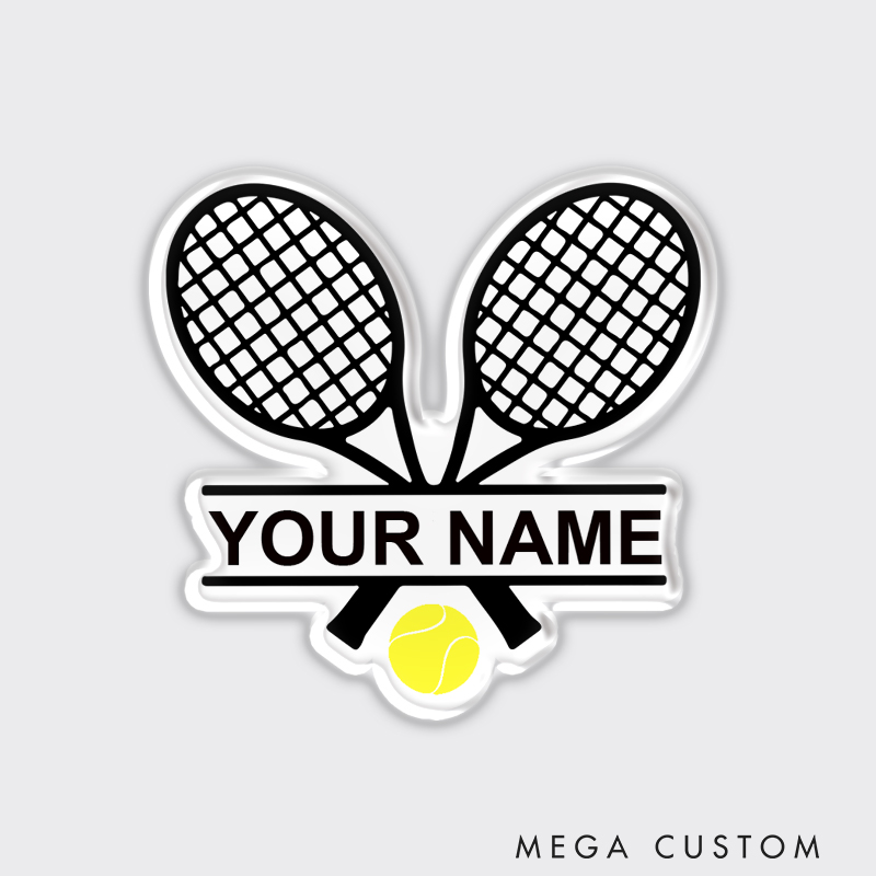 Personalized Tennis Racket Fridge Magnet Custom Name Design