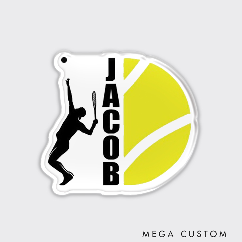 Personalized Tennis Player Fridge Magnet Custom Name and Silhouette Design 