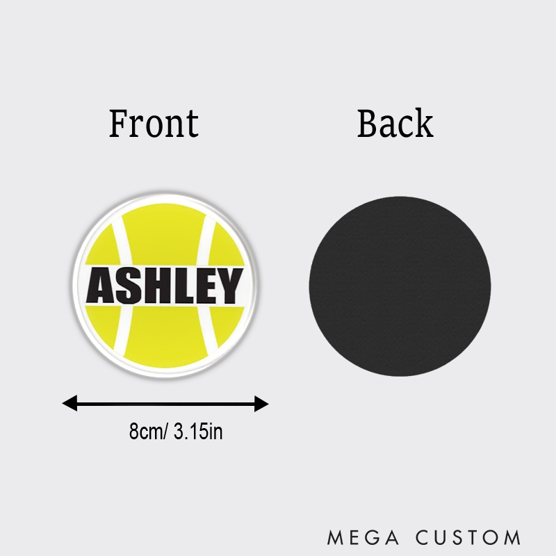 Personalized Tennis Fan Fridge Magnet Classic Yellow Ball with Bold Text  