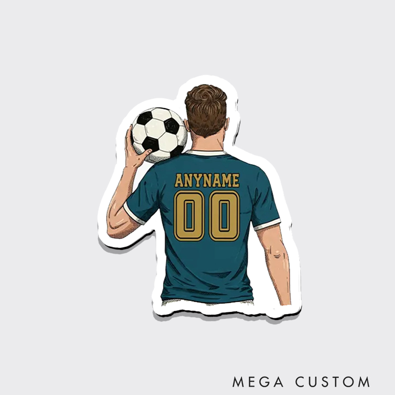 Personalized Men's Soccer Jersey Fridge Magnet Custom Name and Number Decal