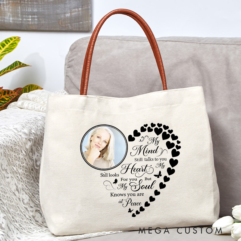 Personalized Memorial Photo Tote Bag Sympathy Gift for Loss of A Loved One in Loving Memory Bag Custom Bereavement Keepsake