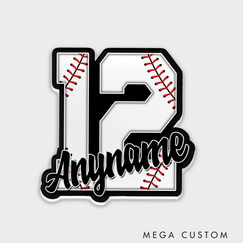 Personalized Baseball Fridge Magnet with Bold Number and Custom Name 