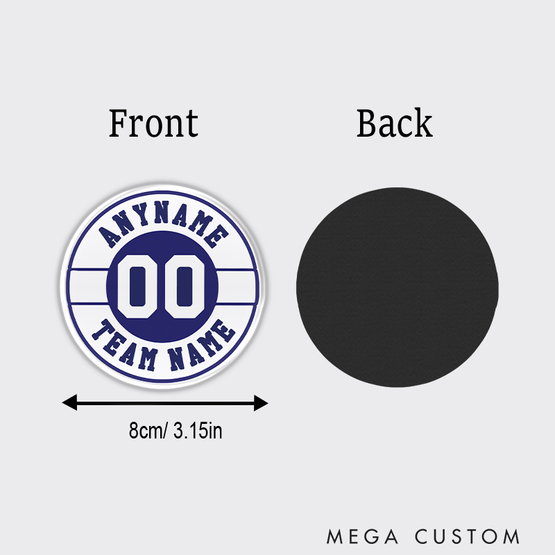 Personalized Athletic Fridge Magnet with Circular Team Design and Custom Details  