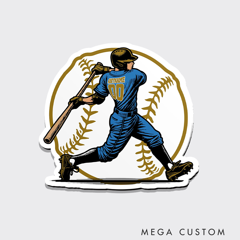 Personalized Baseball Fridge Magnet with Batter Graphic and Custom Name  