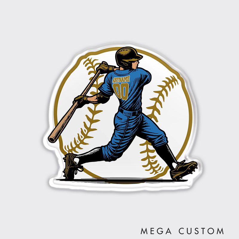 Personalized Baseball Fridge Magnet with Batter Graphic and Custom Name  