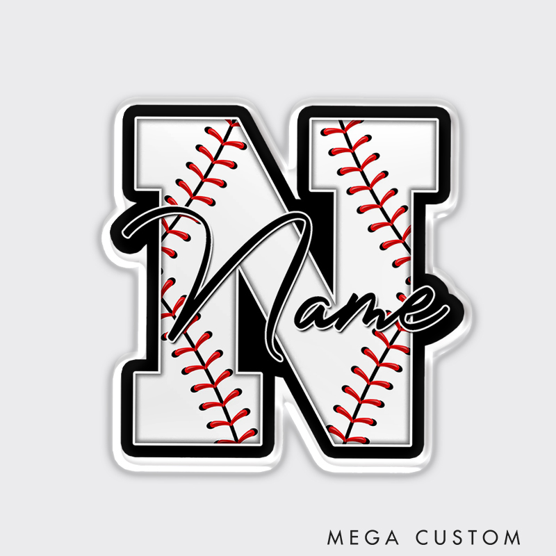 Personalized Baseball Fridge Magnet with Monogrammed Initial and Name 