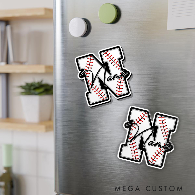 Personalized Baseball Fridge Magnet with Monogrammed Initial and Name 