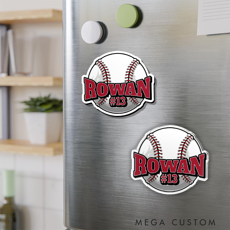 Personalized Graphic Baseball Fridge Magnet with Customizable Name and Number  