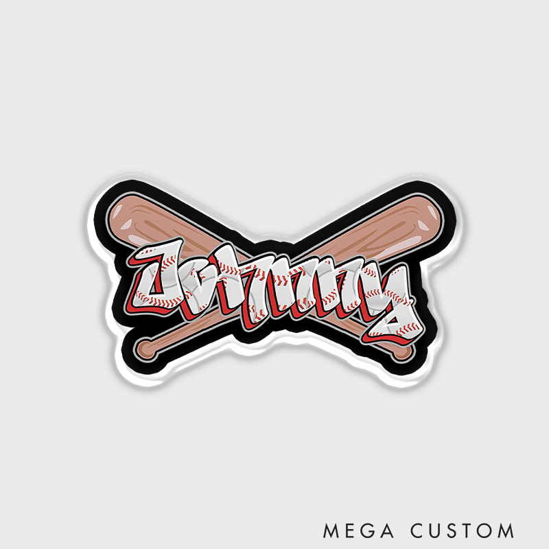 Personalized Athletic Fridge Magnet with Graffiti-Style Text and Baseball Bats