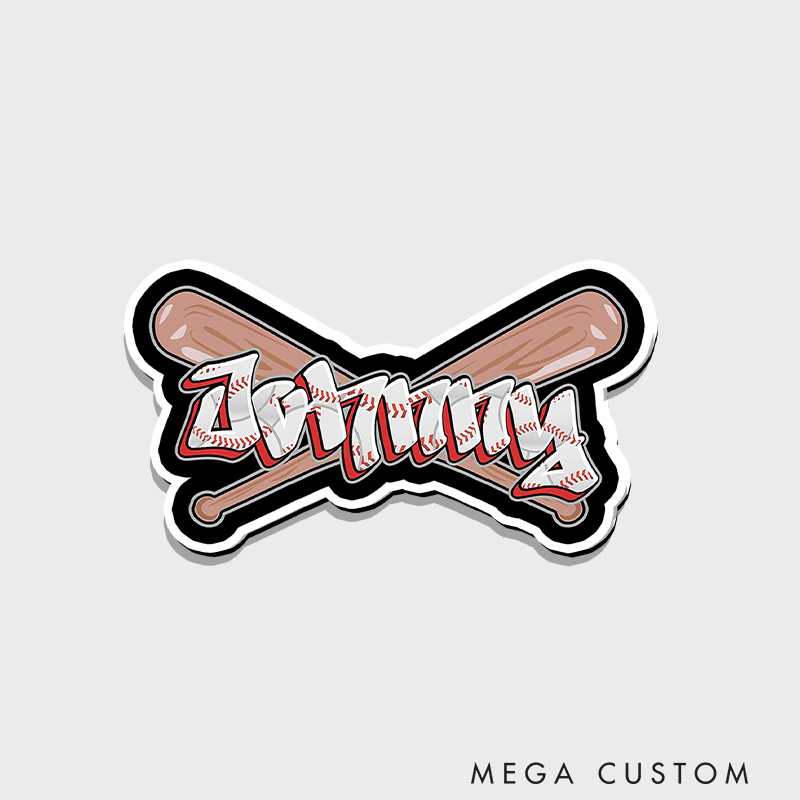 Personalized Athletic Fridge Magnet with Graffiti-Style Text and Baseball Bats