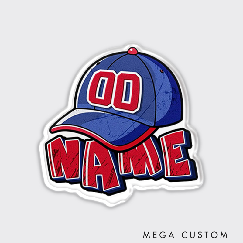 Personalized Baseball Cap Fridge Magnet with Custom Name and Number  