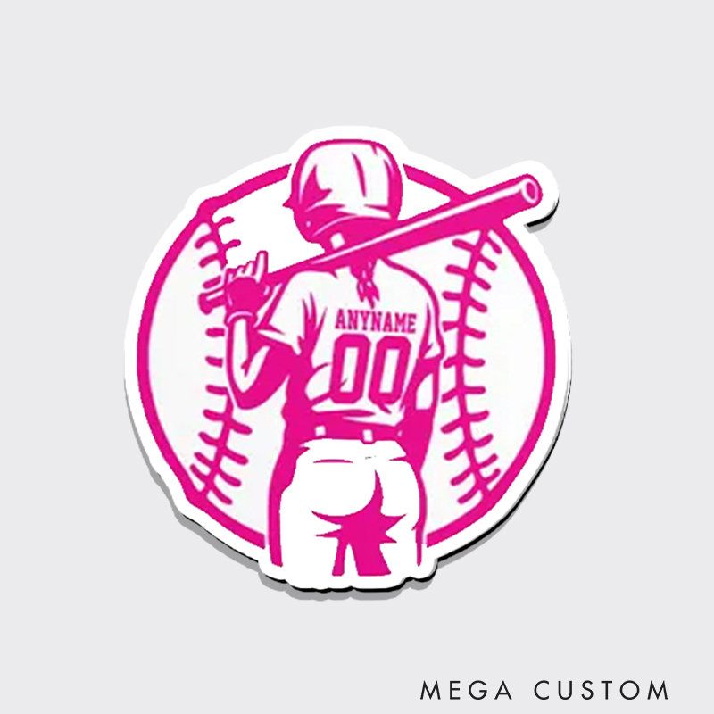 Personalized Female Baseball Player Fridge Magnet with Custom Name  