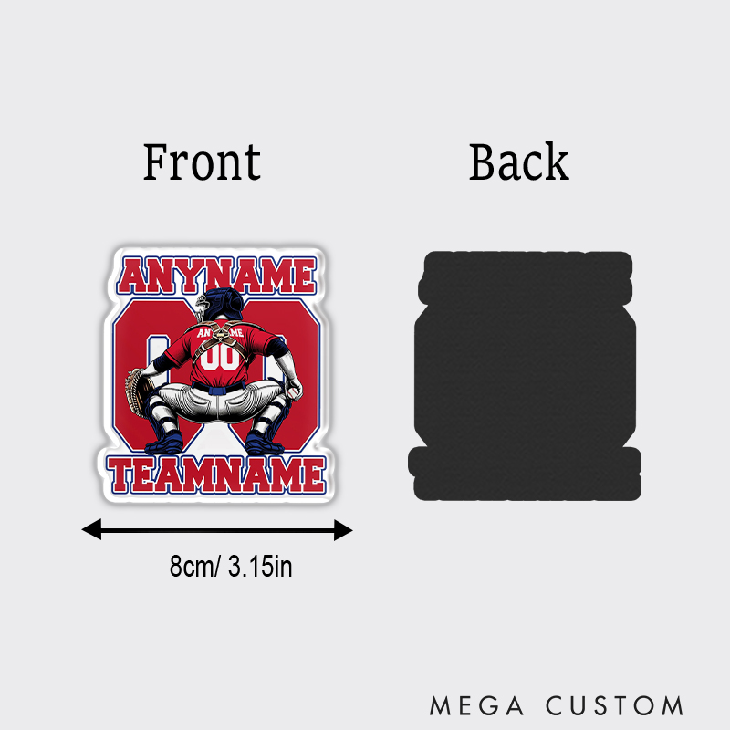 Personalized Catcher Baseball Fridge Magnet with Custom Name and Team Name 