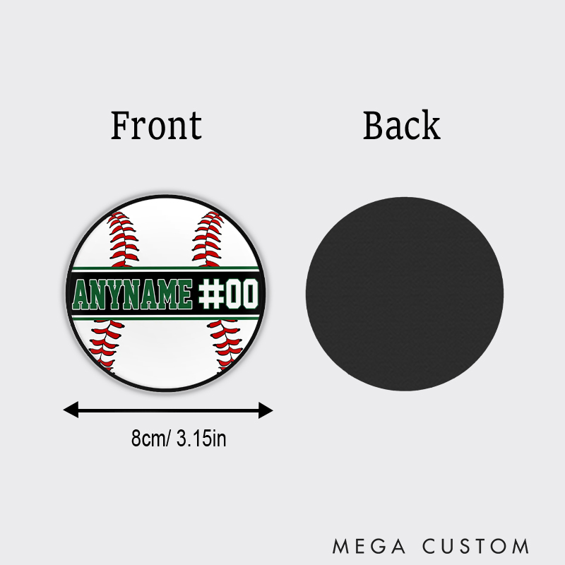 Personalized Graphic Baseball Fridge Magnet with Seam and Customizable Text  