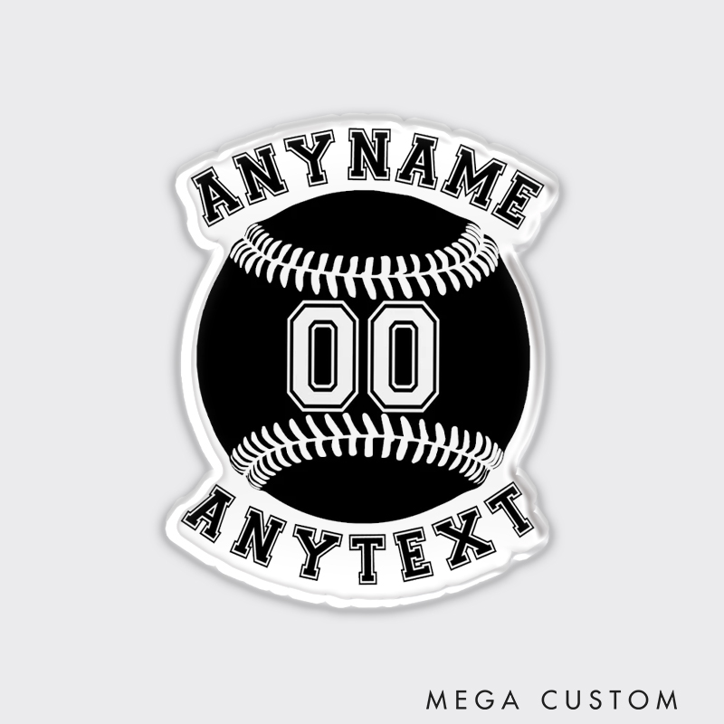 Personalized Baseball Fridge Magnet with Monochrome Theme and Custom Details  