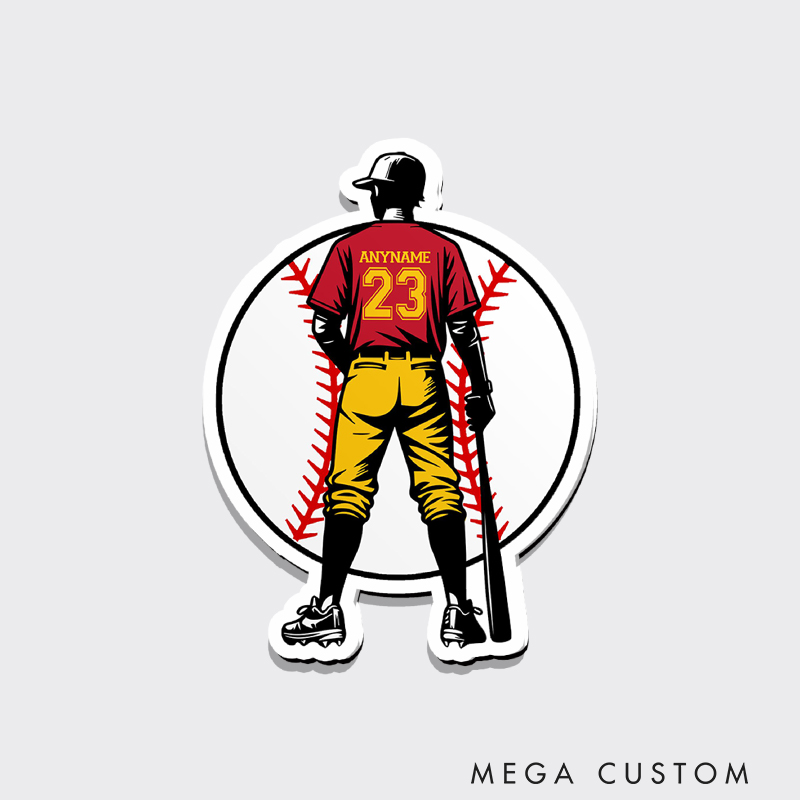 Personalized Baseball Fan Fridge Magnet with Featuring Batter Design and Custom Text   