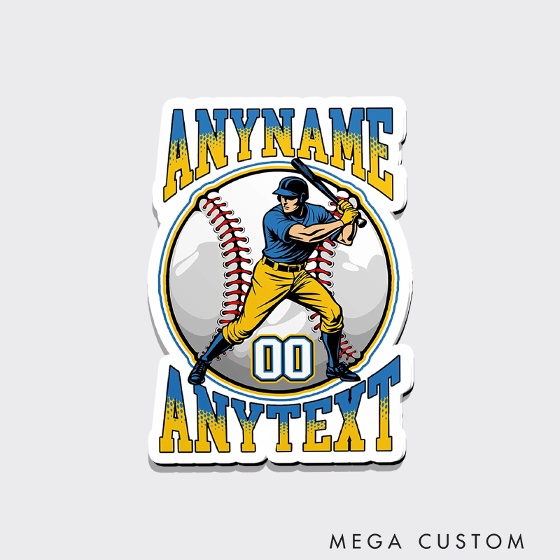 Personalized Baseball Fridge Magnet with Swinging Batter and Custom Name  