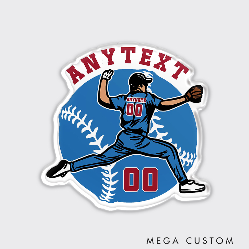 Personalized Athletic Fridge Magnet with Player Throwing Pose and Custom Details