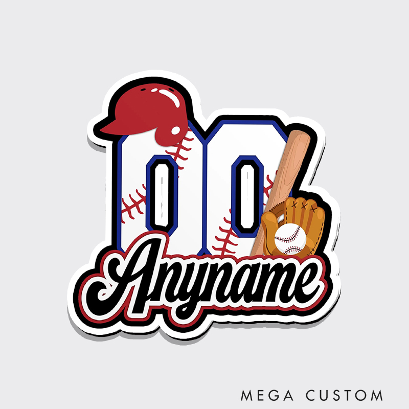 Personalized Sports Fridge Magnet Featuring Helmet, Bat, and Glove Design  