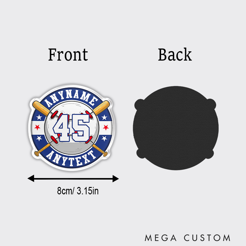 Personalized Sports Fridge Magnet Featuring Team Name, Number, and Star Accents  