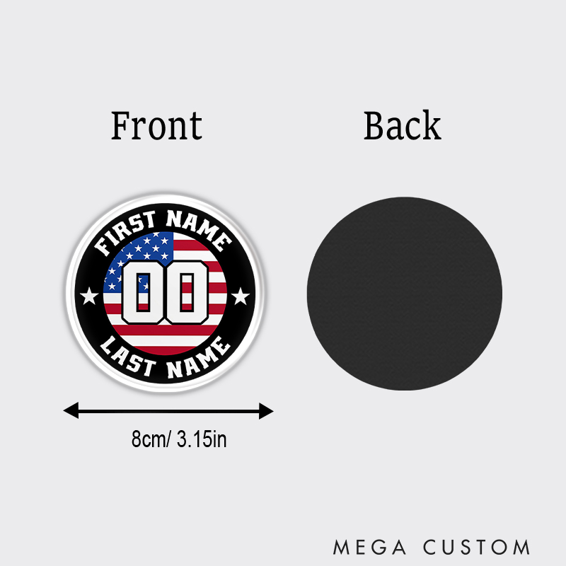 Personalized Patriotic Sports Fridge Magnet with Custom Name and Number  