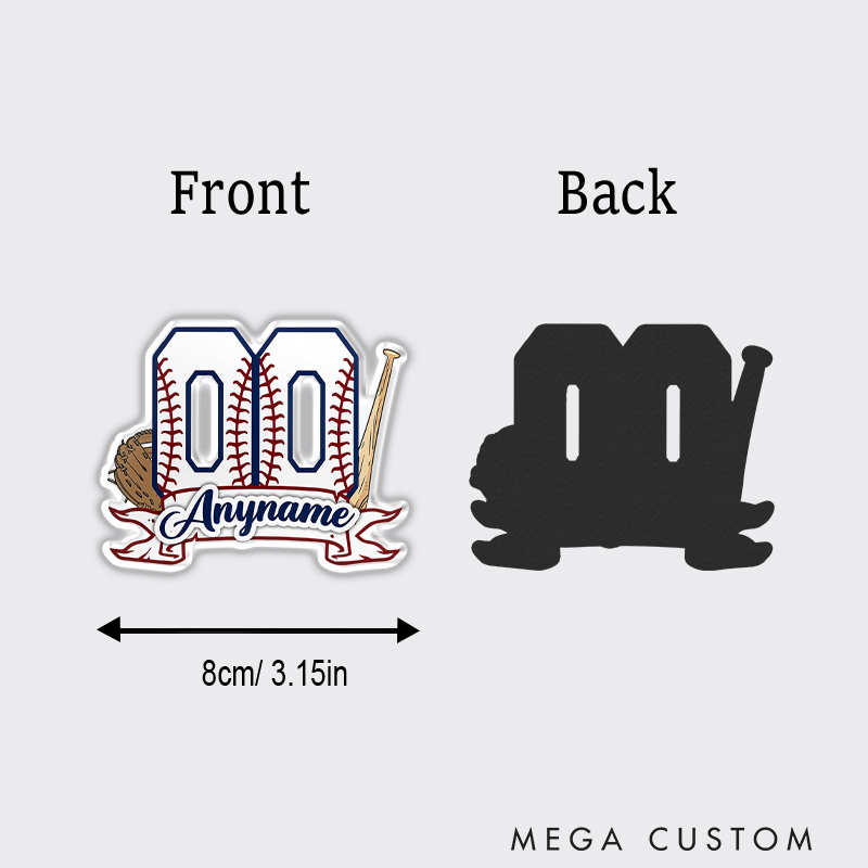 Personalized Baseball Graphic Fridge Magnet with Bold Number and Bat, Glove Graphics 