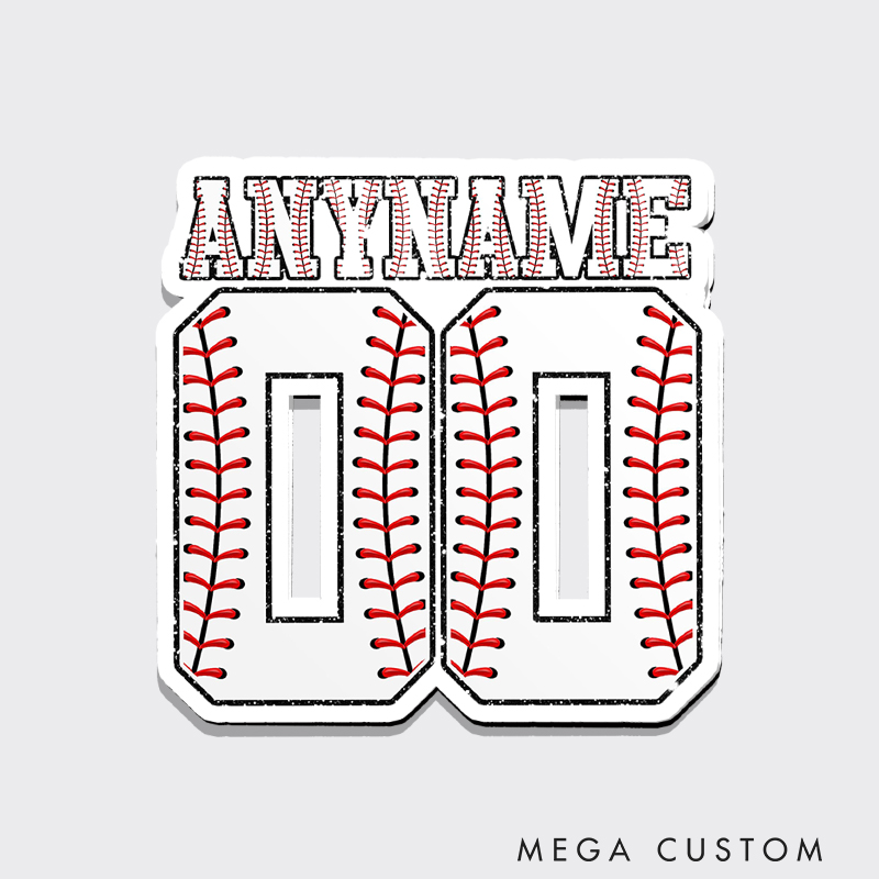 Personalized Athletic Fridge Magnet with Large Number and Baseball Stitch Design 