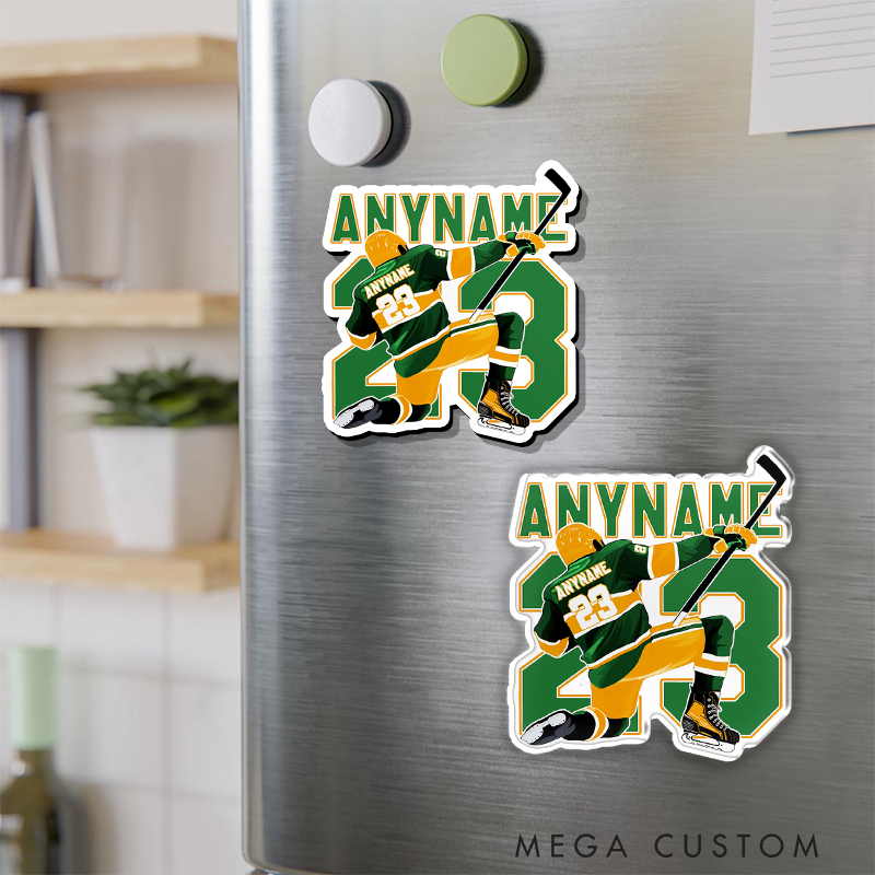 Personalized Ice Hockey Fridge Magnet with Custom Name and Number Design
