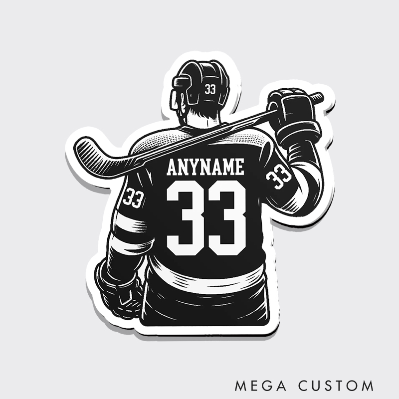 Personalized Hockey Player Back View Fridge Magnet and Custom Name and Number
