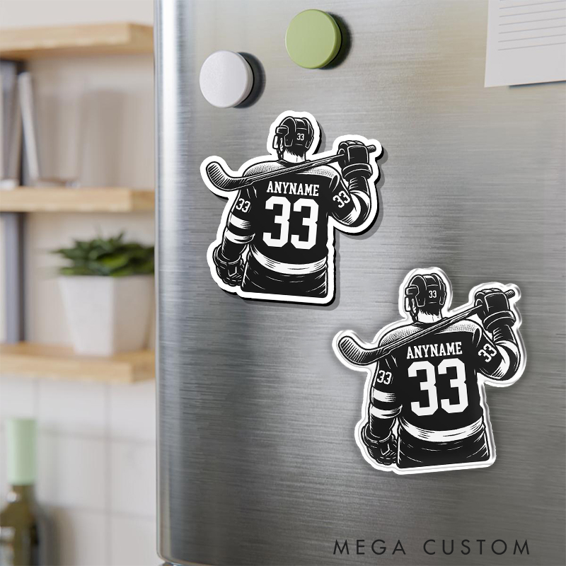 Personalized Hockey Player Back View Fridge Magnet and Custom Name and Number