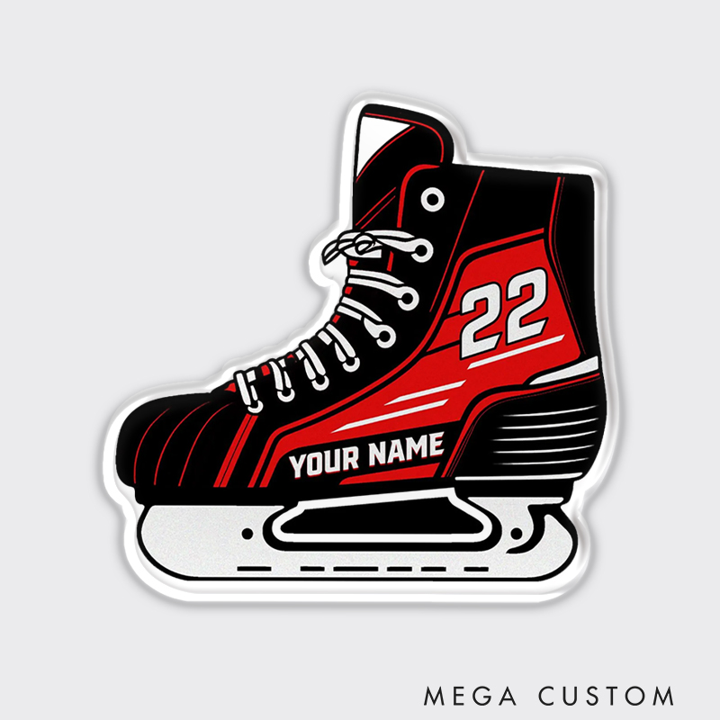 Personalized Hockey Skate Fridge Magnet with Custom Name and Number