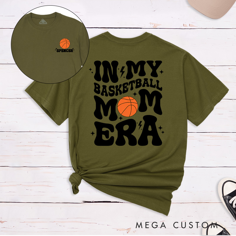 Personalized "In My Basketball Mom Era" T-Shirt with Custom Name and Number – Perfect for Proud Moms and Game Days